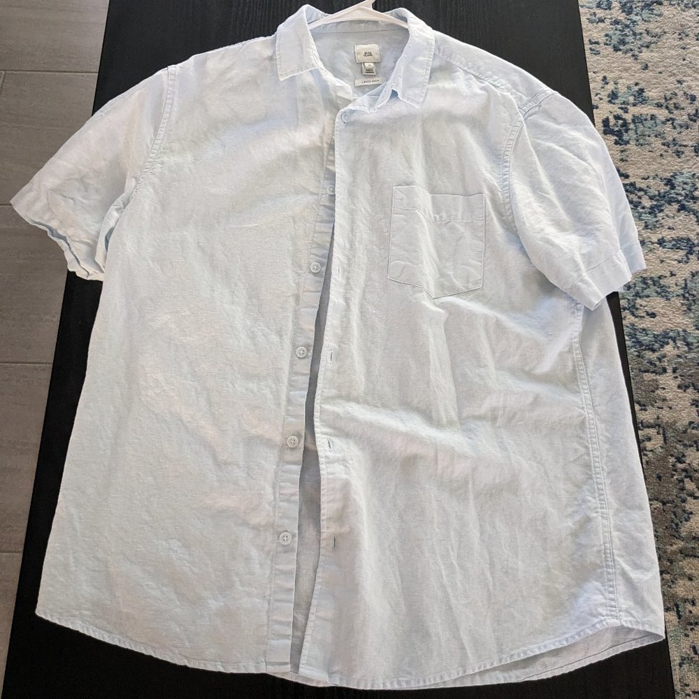 River Island short sleeve linen shirt in blue - Size Medium